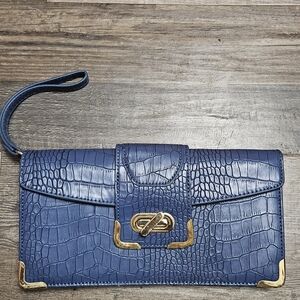 Elegant Blue Crocodile-Embossed Clutch